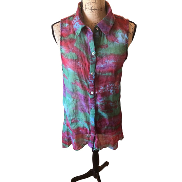 Angie Sleeveless Tie-Dye Top Cover-up Size L Red Green NWOT - Picture 1 of 5